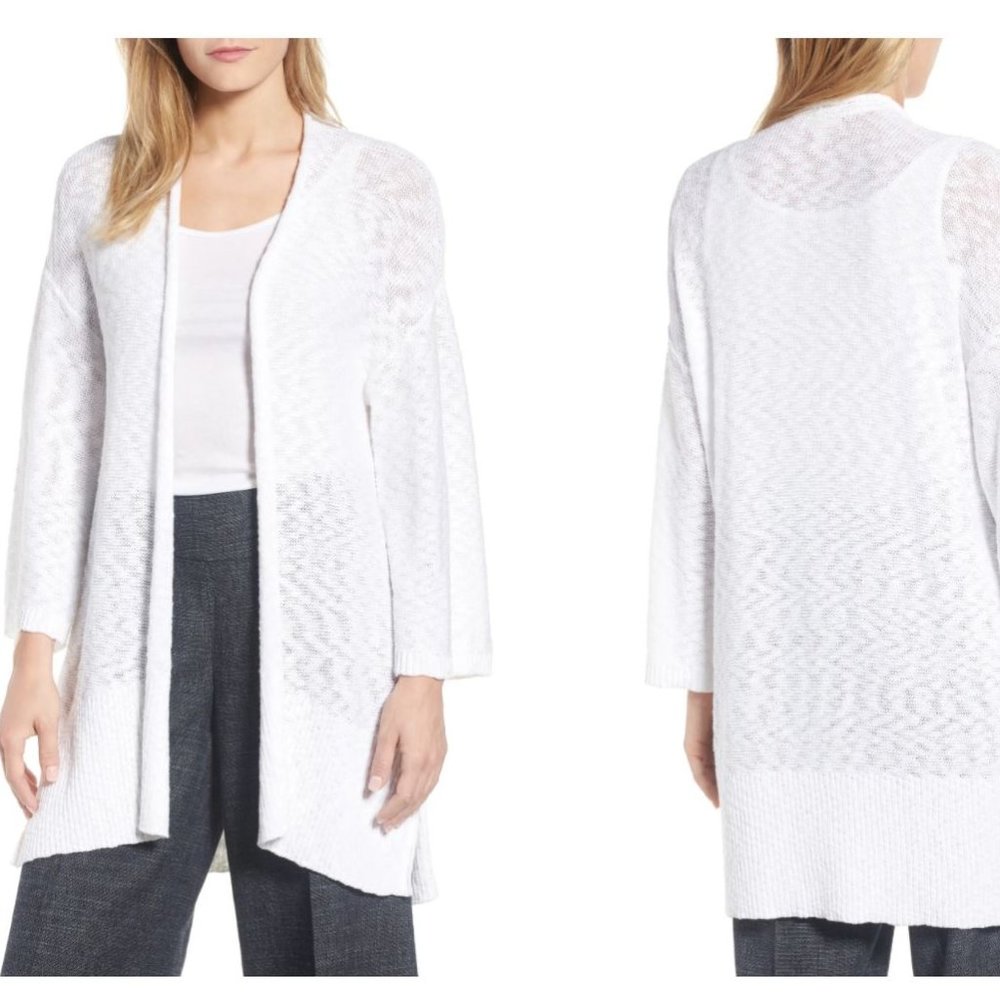 NWT Eileen Fisher White Peruvian Organic Cotton Kimono Cardigan Size L
